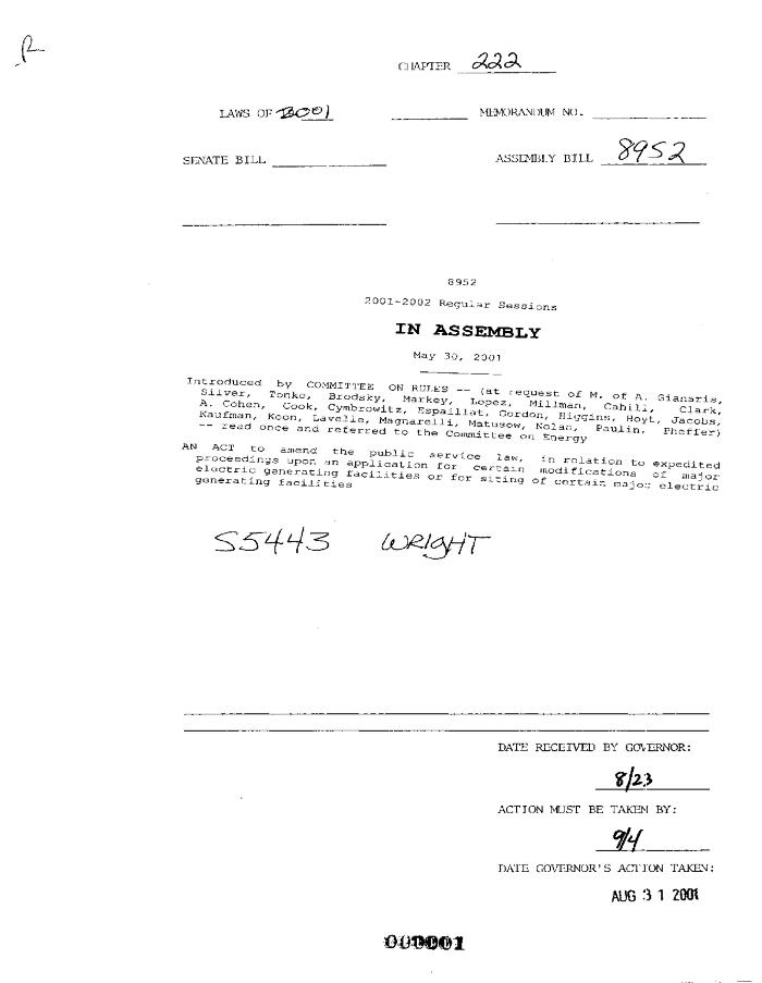 NYS Bill and Veto Jackets: 2001, Chapter 222