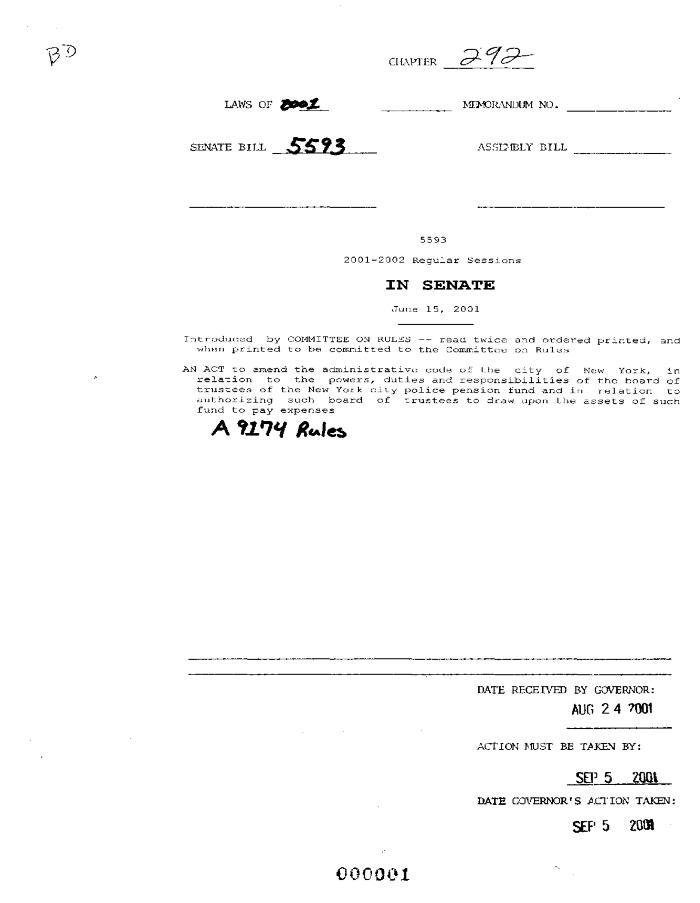 NYS Bill and Veto Jackets: 2001, Chapter 292