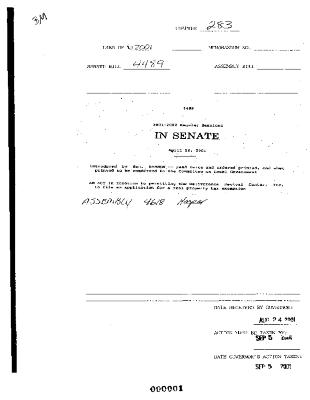 NYS Bill and Veto Jackets: 2001, Chapter 283
