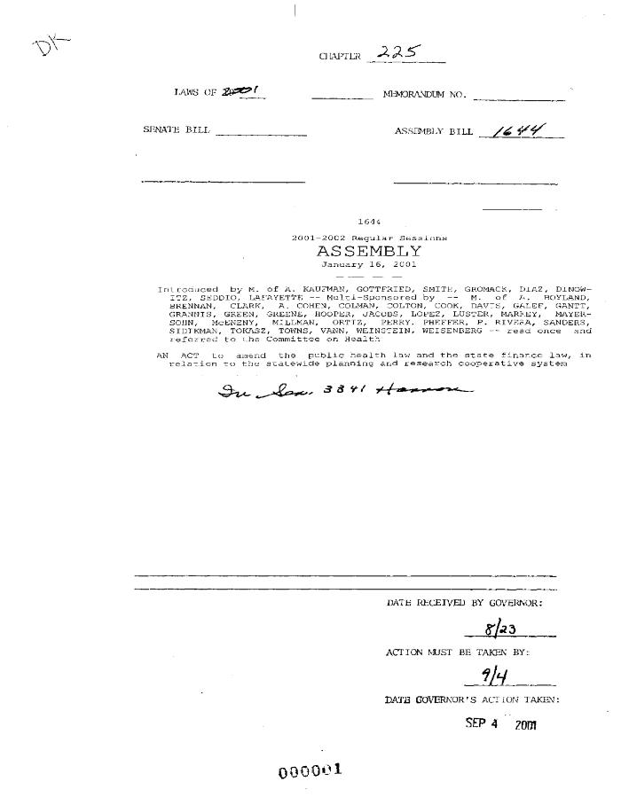 NYS Bill and Veto Jackets: 2001, Chapter 225