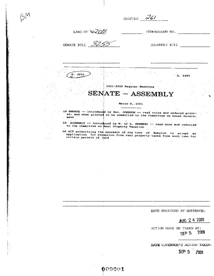 NYS Bill and Veto Jackets: 2001, Chapter 261