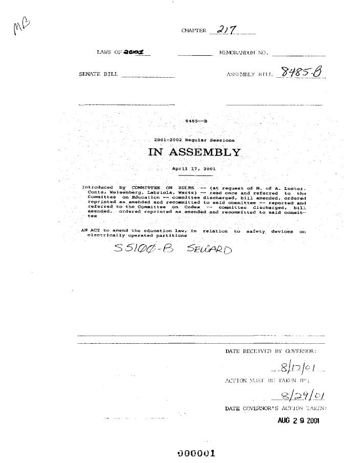 NYS Bill and Veto Jackets: 2001, Chapter 217