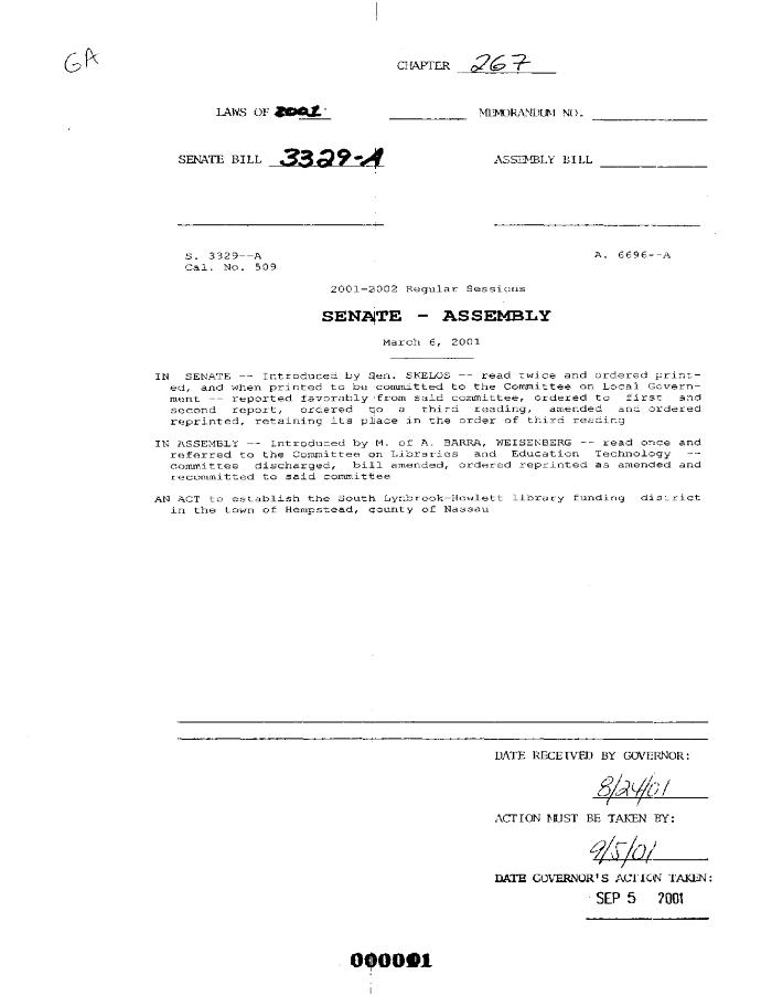 NYS Bill and Veto Jackets: 2001, Chapter 267