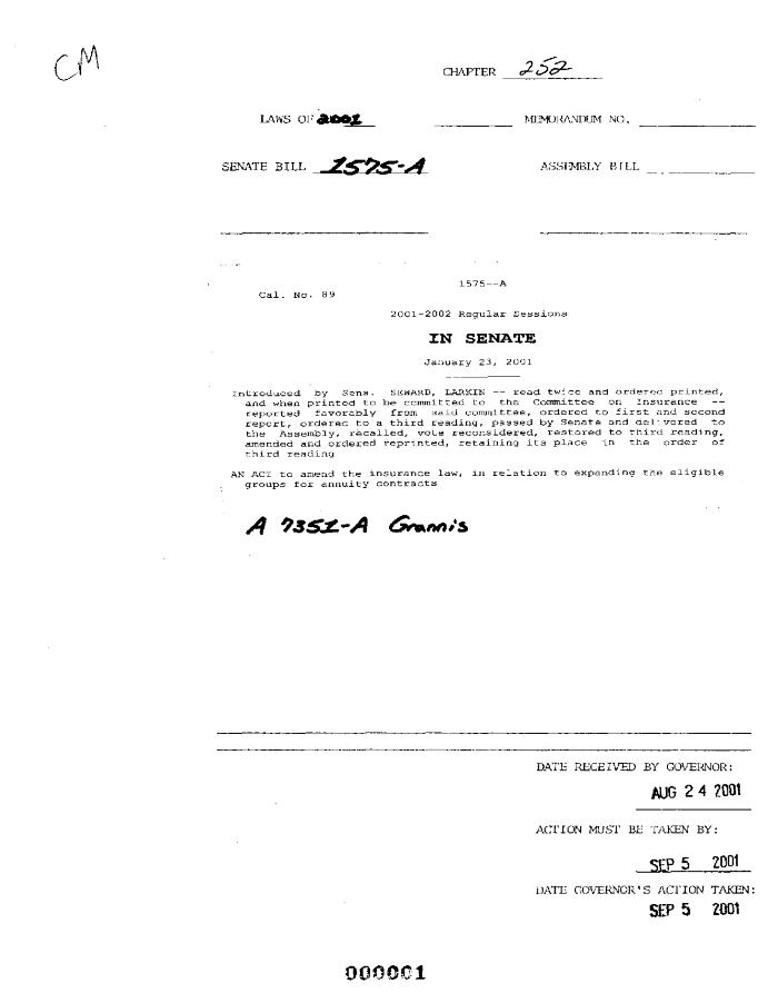 NYS Bill and Veto Jackets: 2001, Chapter 252