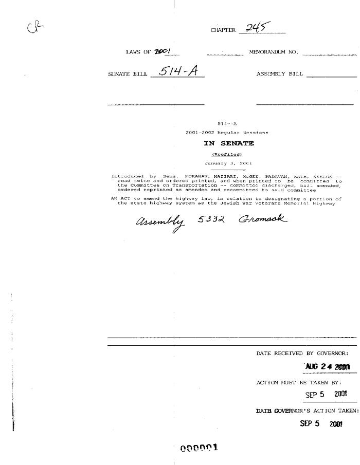 NYS Bill and Veto Jackets: 2001, Chapter 245