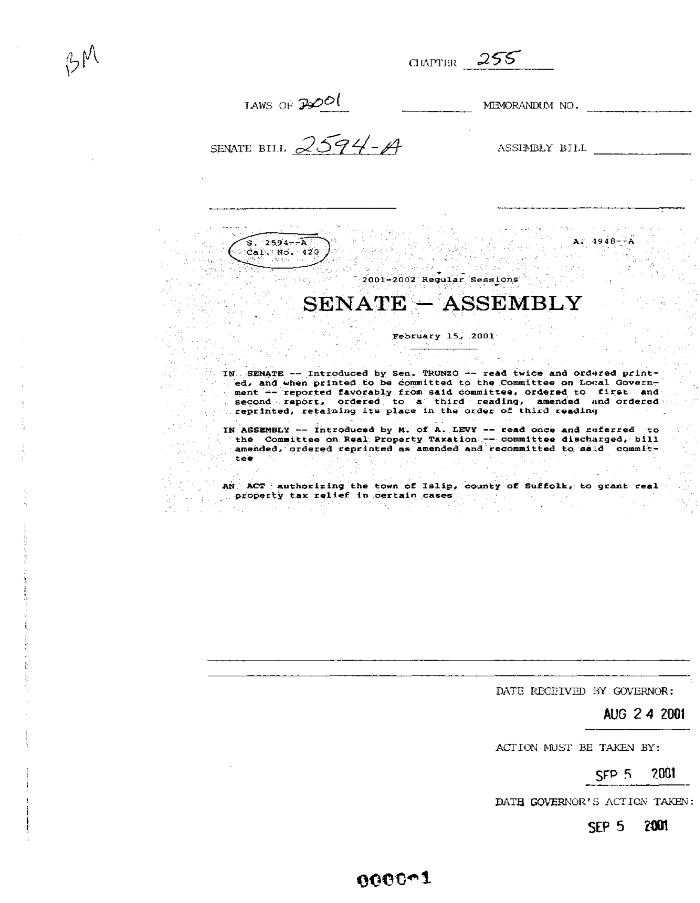 NYS Bill and Veto Jackets: 2001, Chapter 255