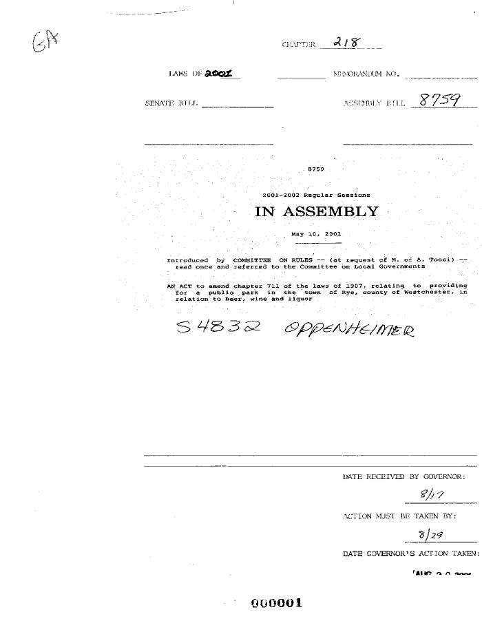 NYS Bill and Veto Jackets: 2001, Chapter 218