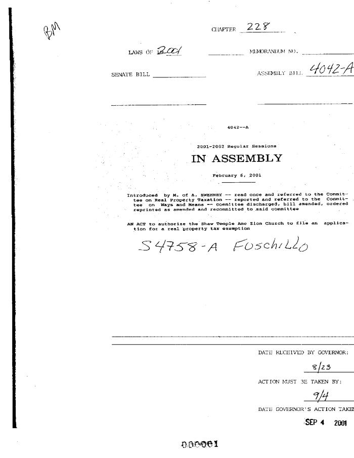 NYS Bill and Veto Jackets: 2001, Chapter 228