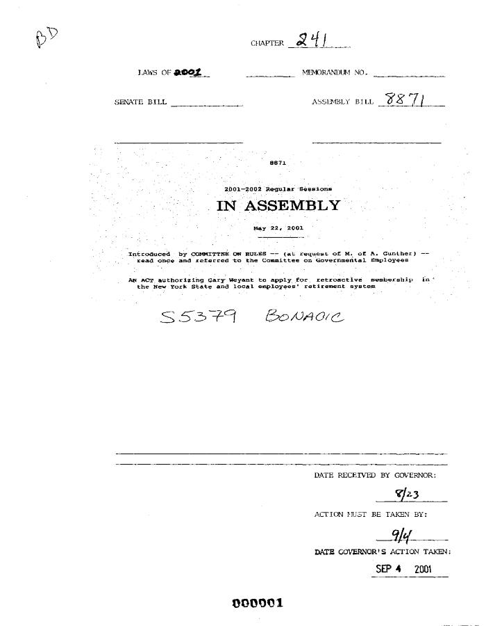 NYS Bill and Veto Jackets: 2001, Chapter 241