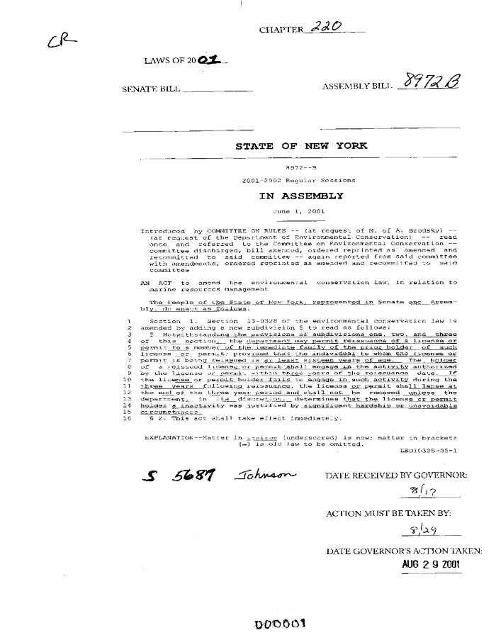 NYS Bill and Veto Jackets: 2001, Chapter 220