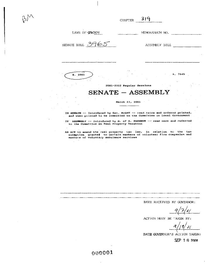 NYS Bill and Veto Jackets: 2001, Chapter 319