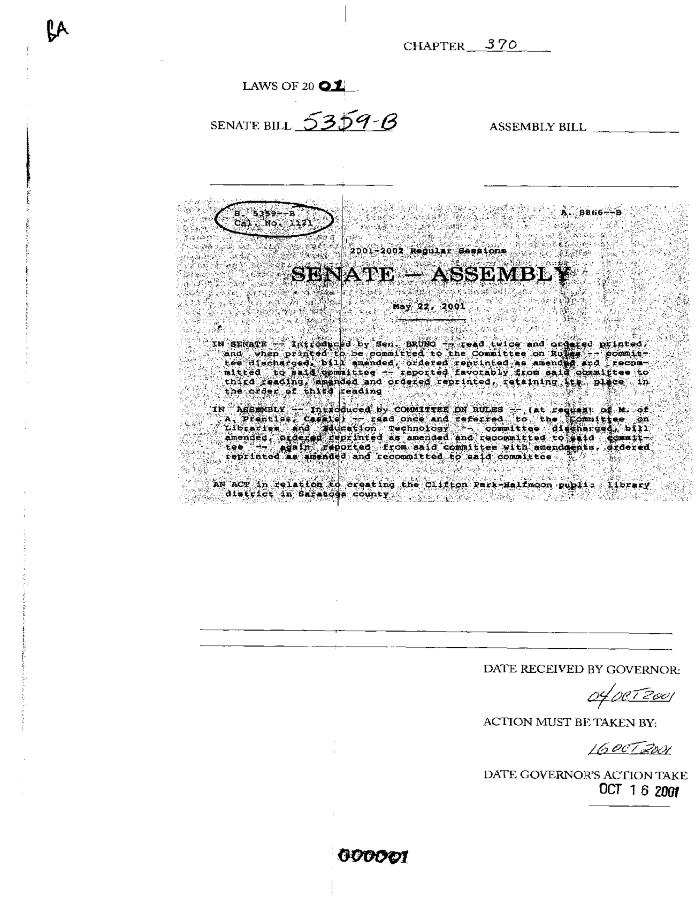 NYS Bill and Veto Jackets: 2001, Chapter 370