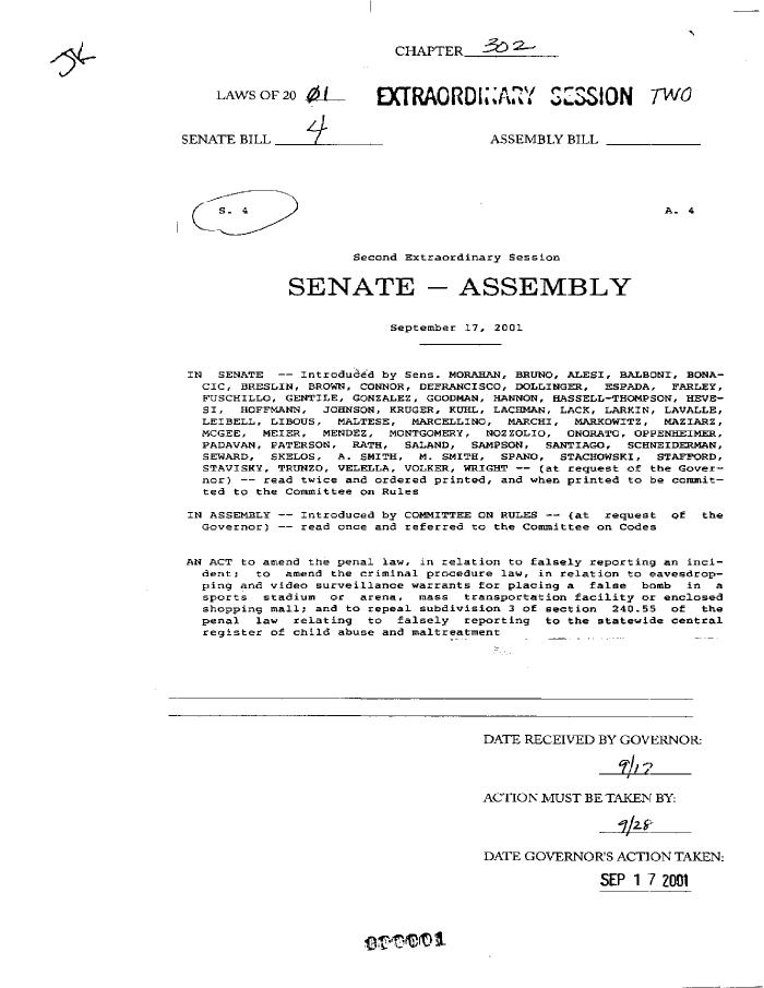 NYS Bill and Veto Jackets: 2001, Chapter 302