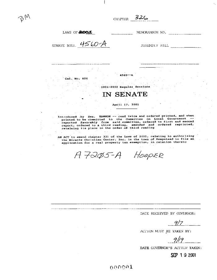 NYS Bill and Veto Jackets: 2001, Chapter 326