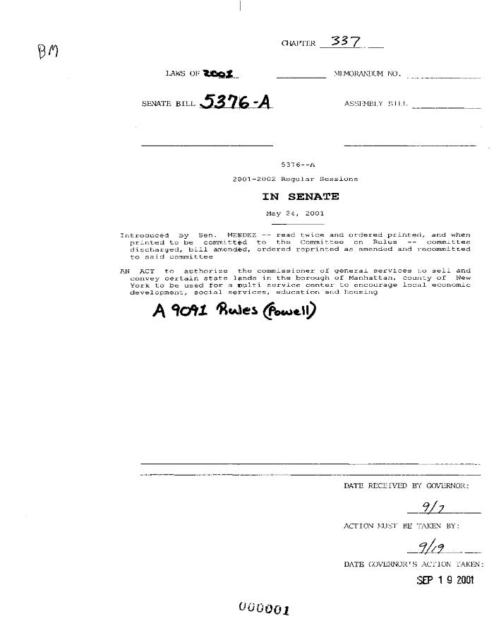 NYS Bill and Veto Jackets: 2001, Chapter 337