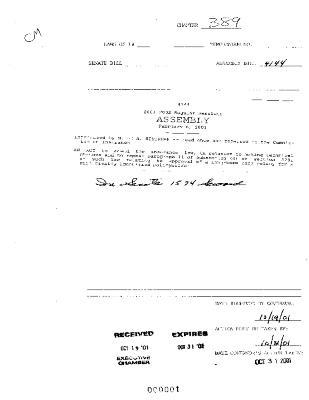 NYS Bill and Veto Jackets: 2001, Chapter 389