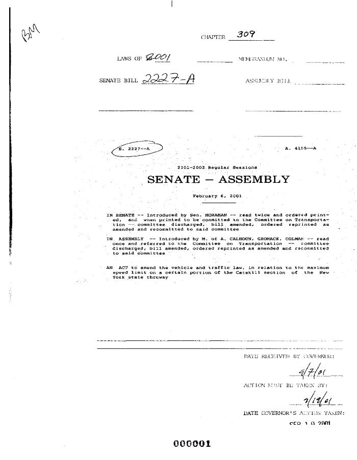 NYS Bill and Veto Jackets: 2001, Chapter 309