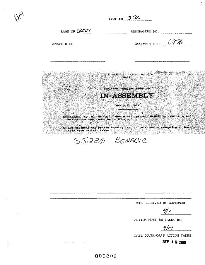 NYS Bill and Veto Jackets: 2001, Chapter 352