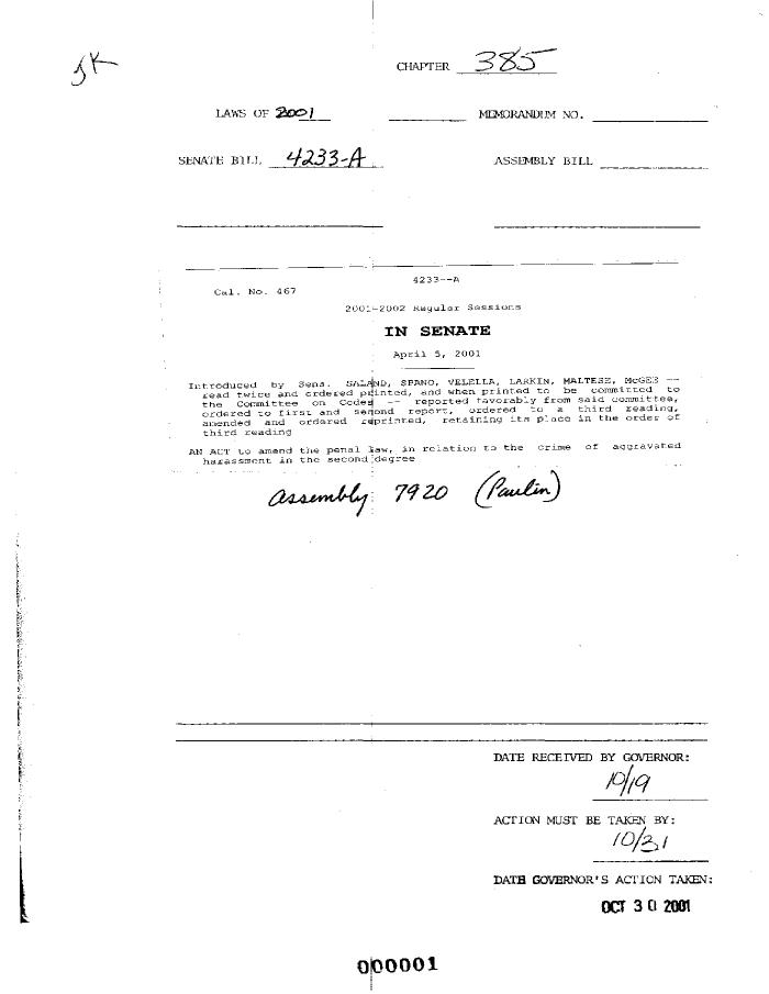 NYS Bill and Veto Jackets: 2001, Chapter 385