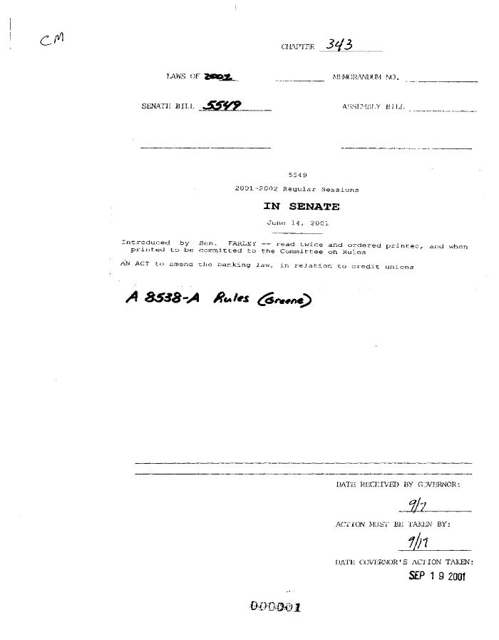 NYS Bill and Veto Jackets: 2001, Chapter 343