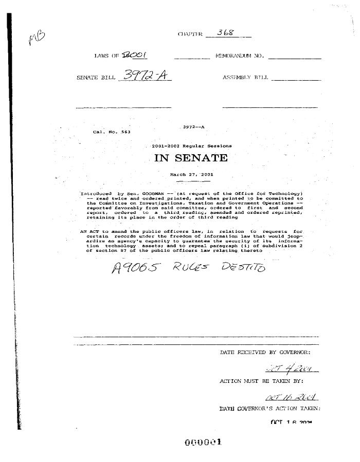 NYS Bill and Veto Jackets: 2001, Chapter 368
