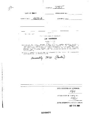 NYS Bill and Veto Jackets: 2001, Chapter 385