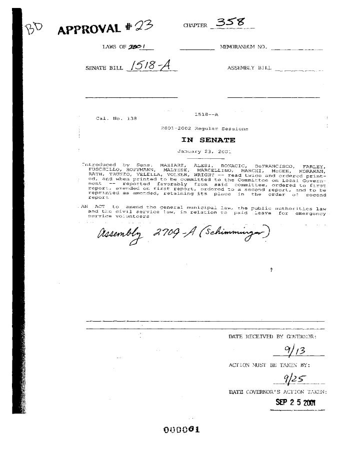 NYS Bill and Veto Jackets: 2001, Chapter 358