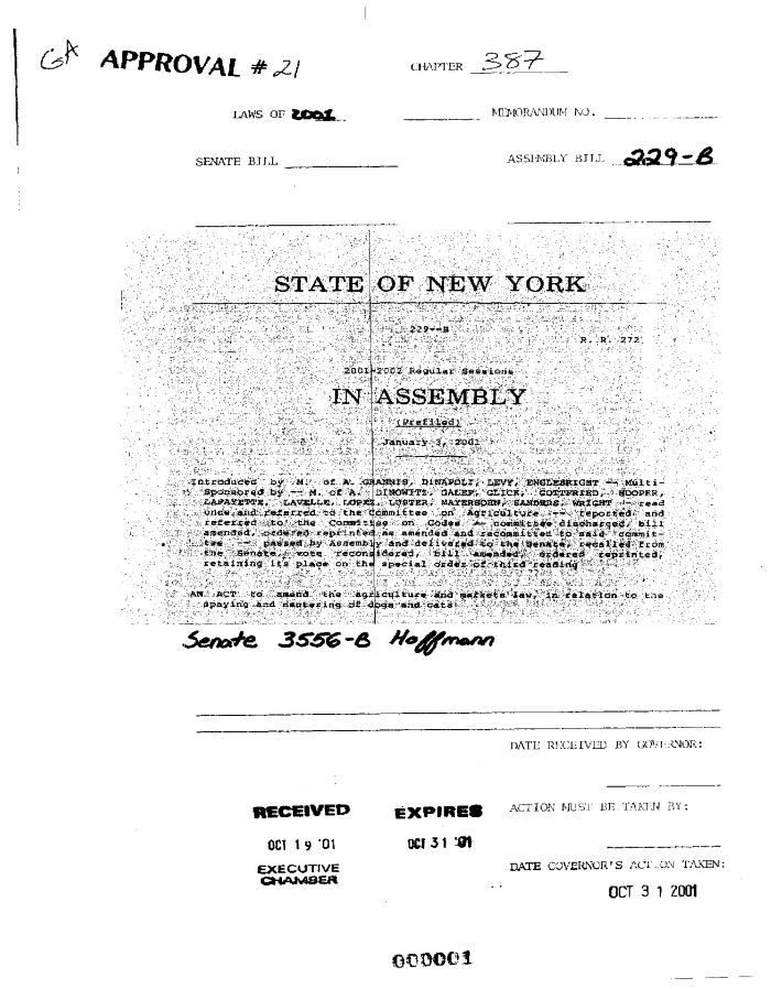 NYS Bill and Veto Jackets: 2001, Chapter 387