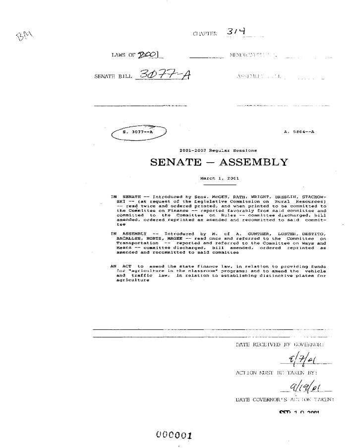 NYS Bill and Veto Jackets: 2001, Chapter 314
