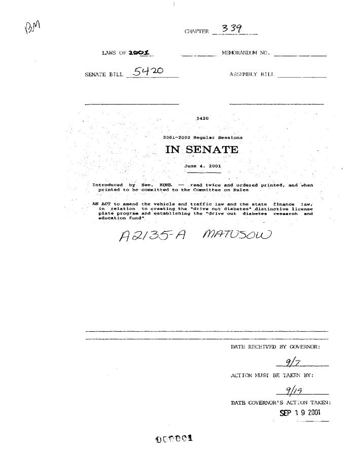 NYS Bill and Veto Jackets: 2001, Chapter 339