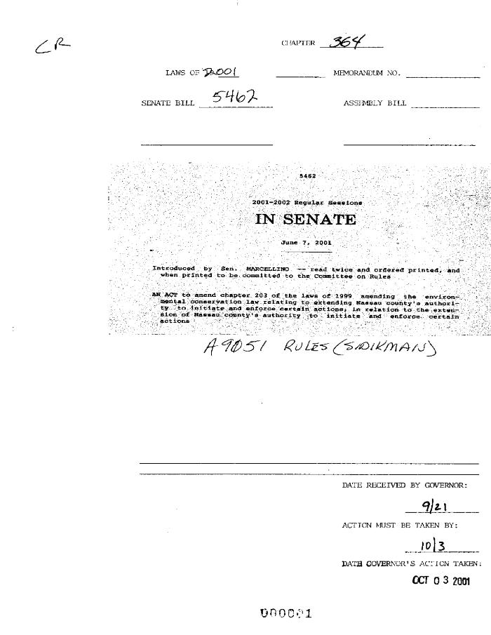 NYS Bill and Veto Jackets: 2001, Chapter 364
