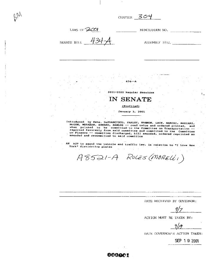 NYS Bill and Veto Jackets: 2001, Chapter 304