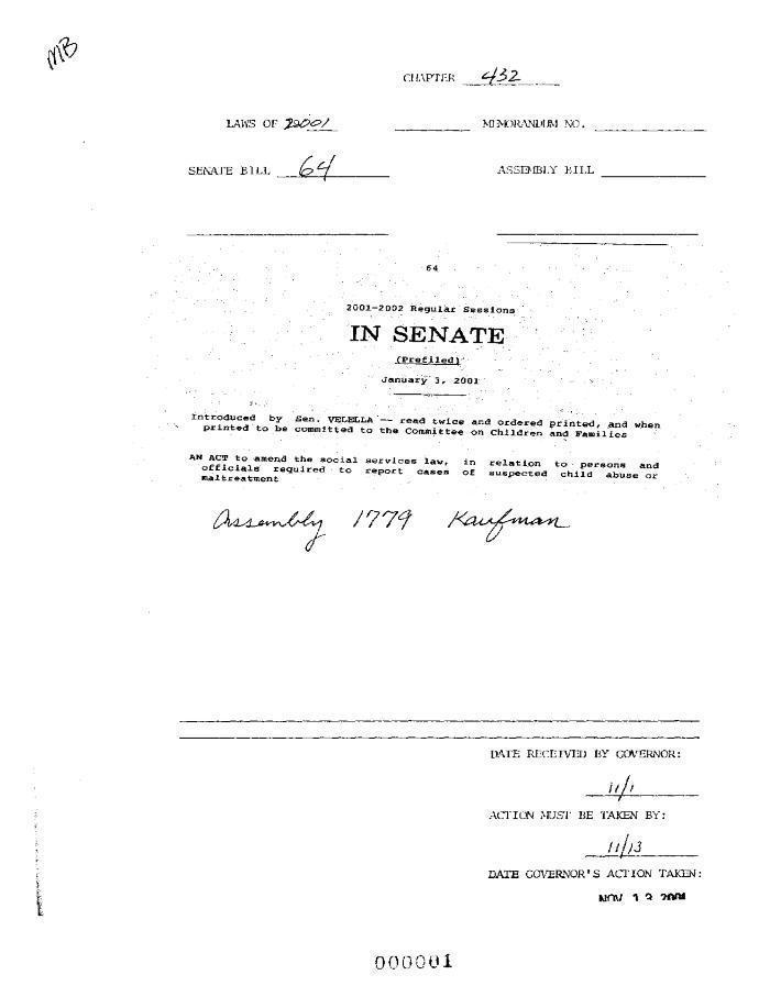 NYS Bill and Veto Jackets: 2001, Chapter 432