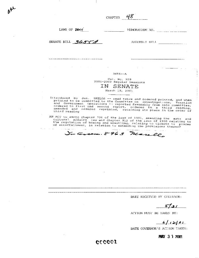 NYS Bill and Veto Jackets: 2001, Chapter 48