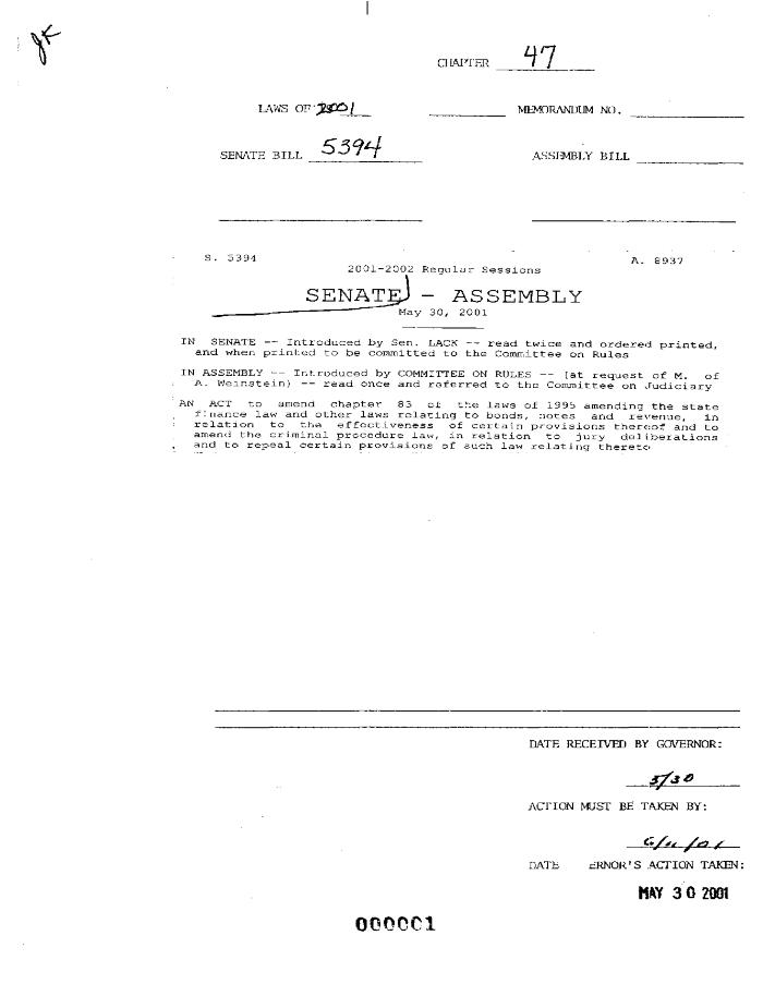 NYS Bill and Veto Jackets: 2001, Chapter 47