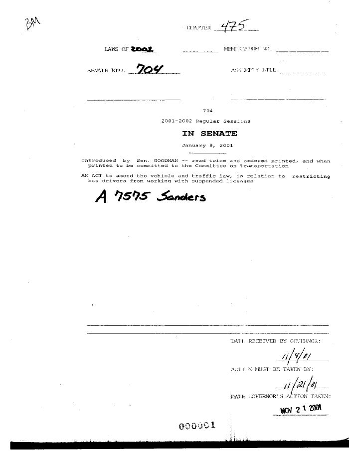 NYS Bill and Veto Jackets: 2001, Chapter 475