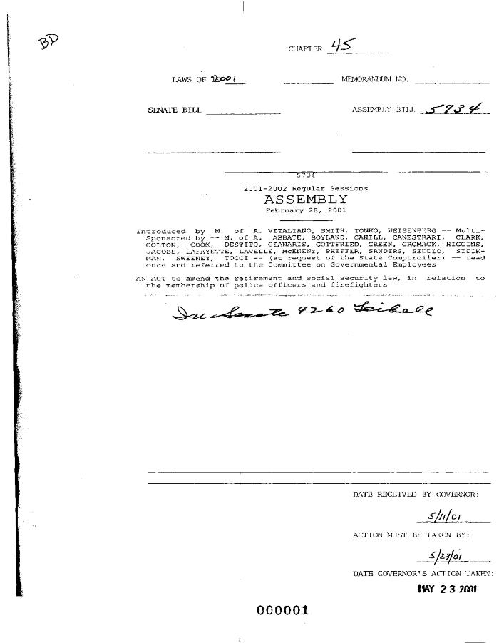 NYS Bill and Veto Jackets: 2001, Chapter 45
