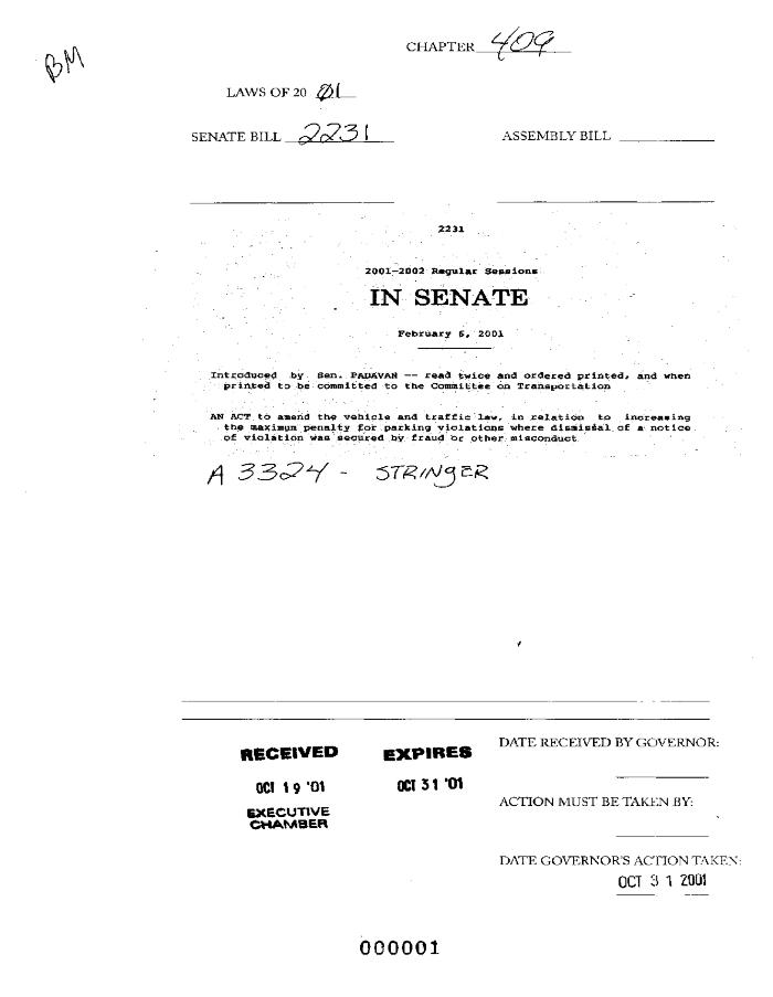 NYS Bill and Veto Jackets: 2001, Chapter 409