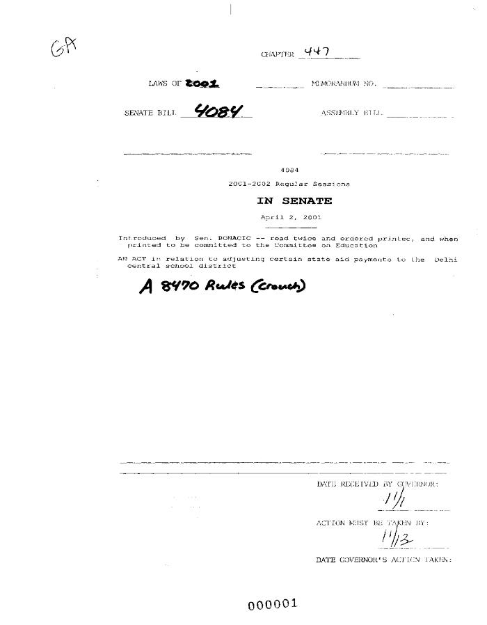 NYS Bill and Veto Jackets: 2001, Chapter 447