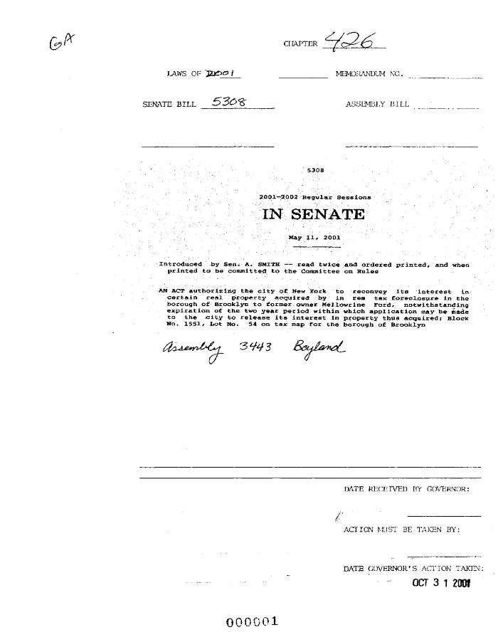 NYS Bill and Veto Jackets: 2001, Chapter 426