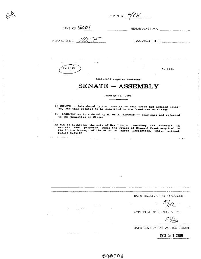 NYS Bill and Veto Jackets: 2001, Chapter 401