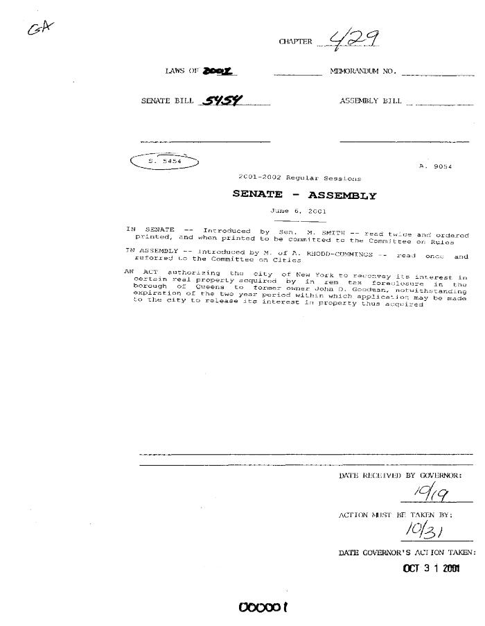 NYS Bill and Veto Jackets: 2001, Chapter 429