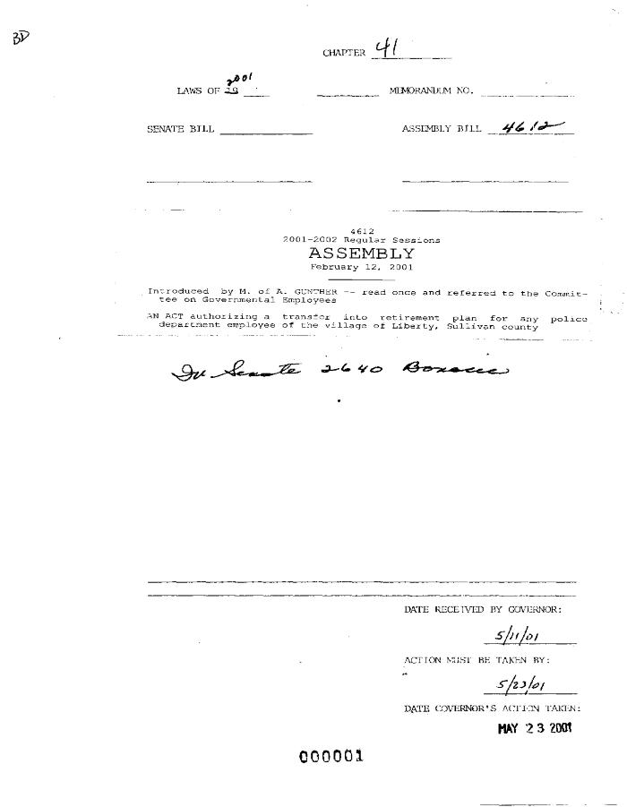 NYS Bill and Veto Jackets: 2001, Chapter 41