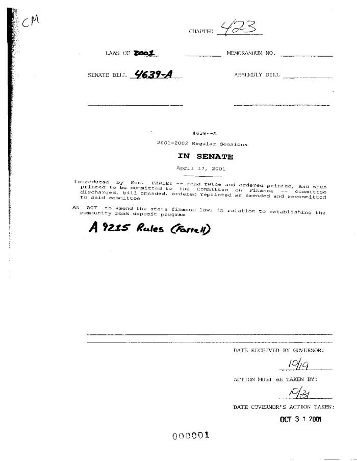 NYS Bill and Veto Jackets: 2001, Chapter 423