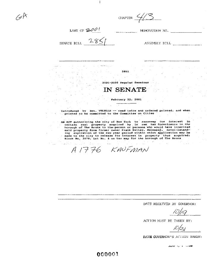 NYS Bill and Veto Jackets: 2001, Chapter 413