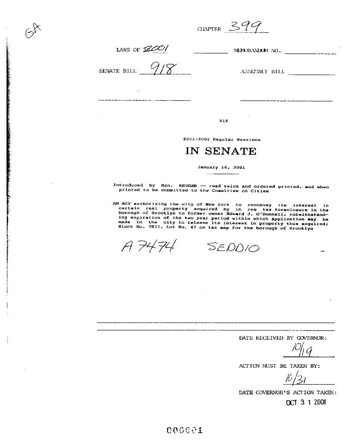 NYS Bill and Veto Jackets: 2001, Chapter 399
