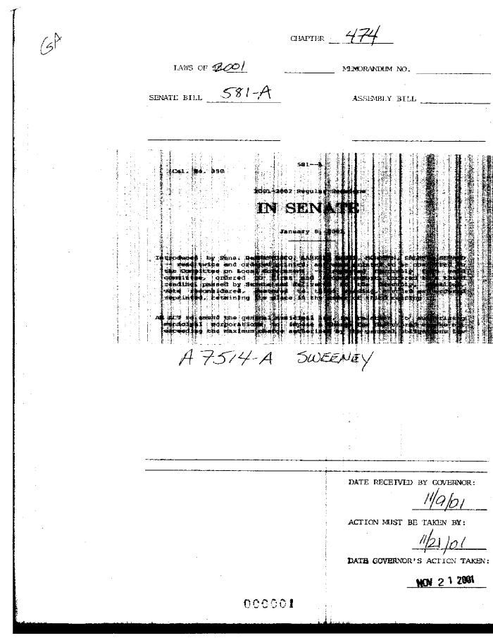 NYS Bill and Veto Jackets: 2001, Chapter 474