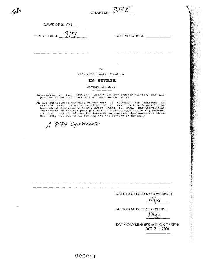 NYS Bill and Veto Jackets: 2001, Chapter 398