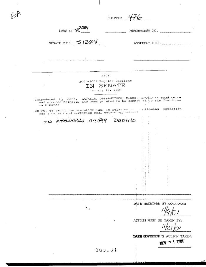NYS Bill and Veto Jackets: 2001, Chapter 476