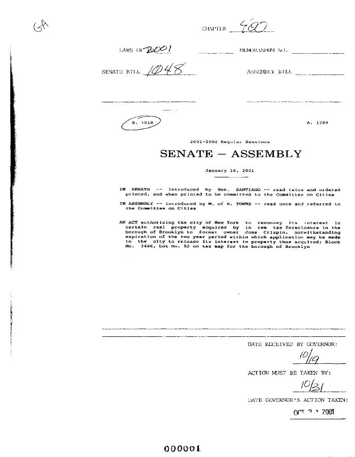 NYS Bill and Veto Jackets: 2001, Chapter 400